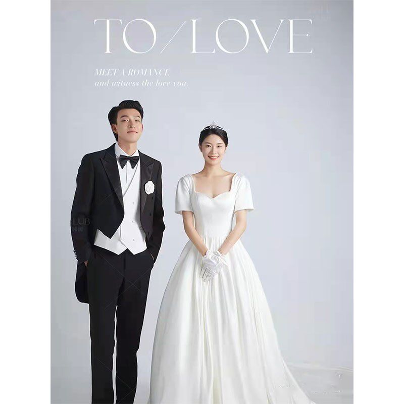 大码轻婚纱缎面胖MM新娘结婚气质显瘦森系旅拍出门纱简约长袖礼服