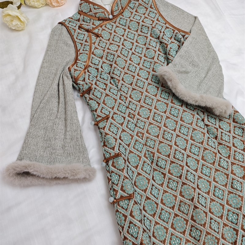 【松林】落萦少女旗袍改良倒大袖秋冬加绒连衣裙复古民国日常可穿