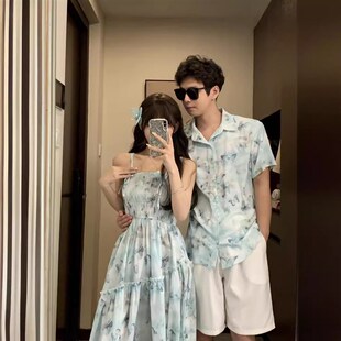 高端亲子装一家三口夏装母子衬衫2024新款夏天洋气雪纺母女连衣裙