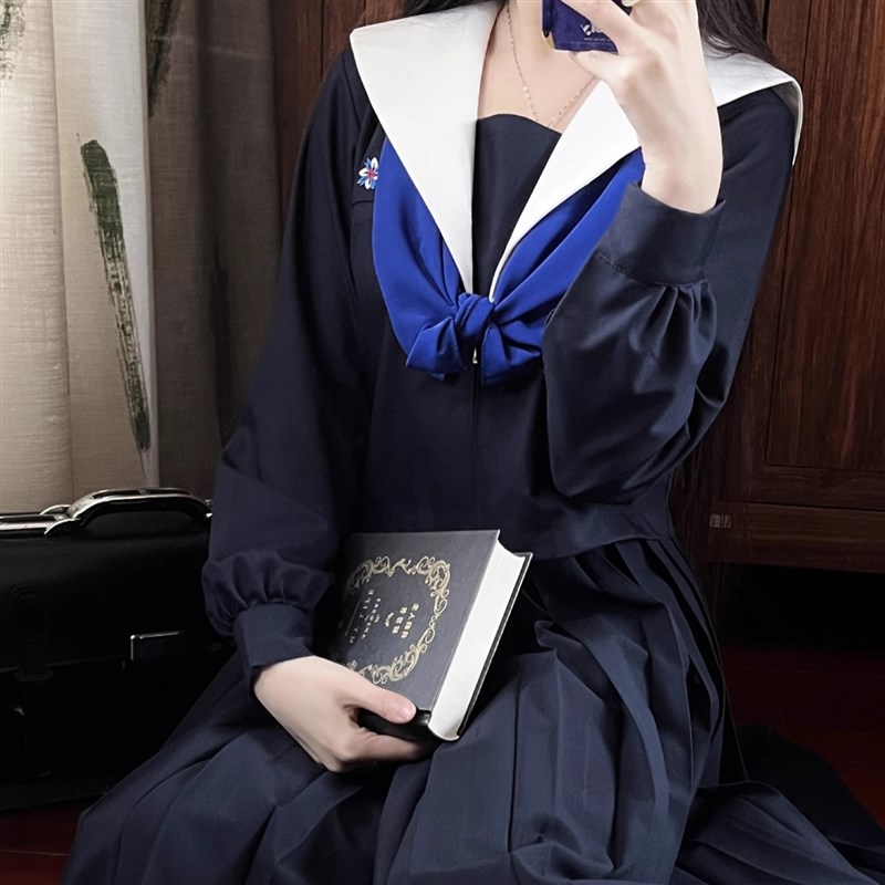 一封信圣母襟水手服绀色正统JK制服校供感学院风套装