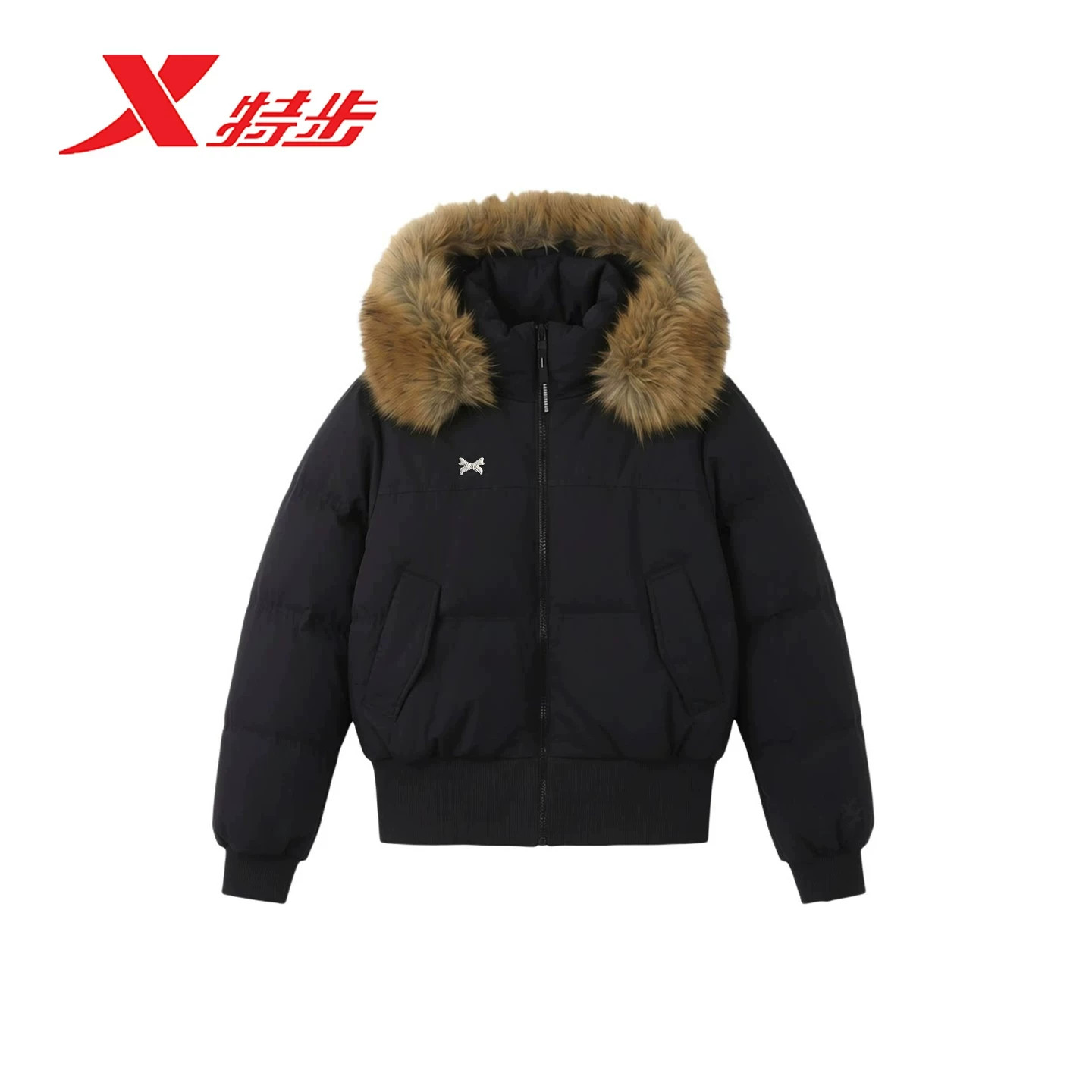 特步短款羽绒服女毛领2026冬季