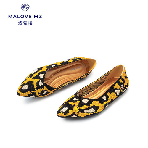 MALOVE MZ王妃鞋2025新款平底单鞋女豹纹百搭尖头浅口舒适工作鞋