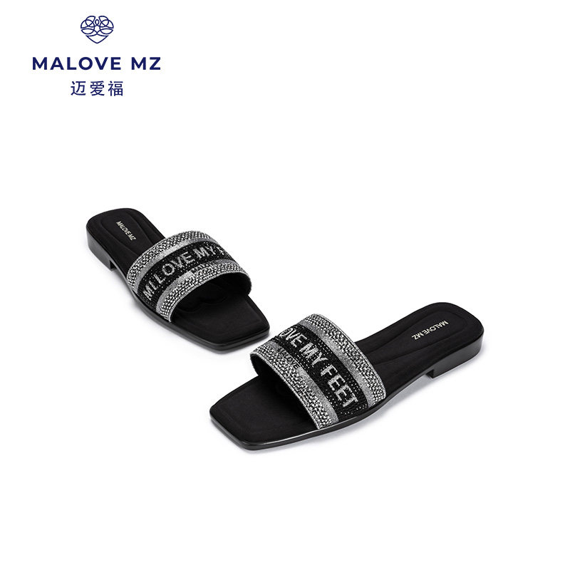 MALOVE MZ女士凉鞋2025新款夏季平底拖鞋外穿时尚简约一字凉拖