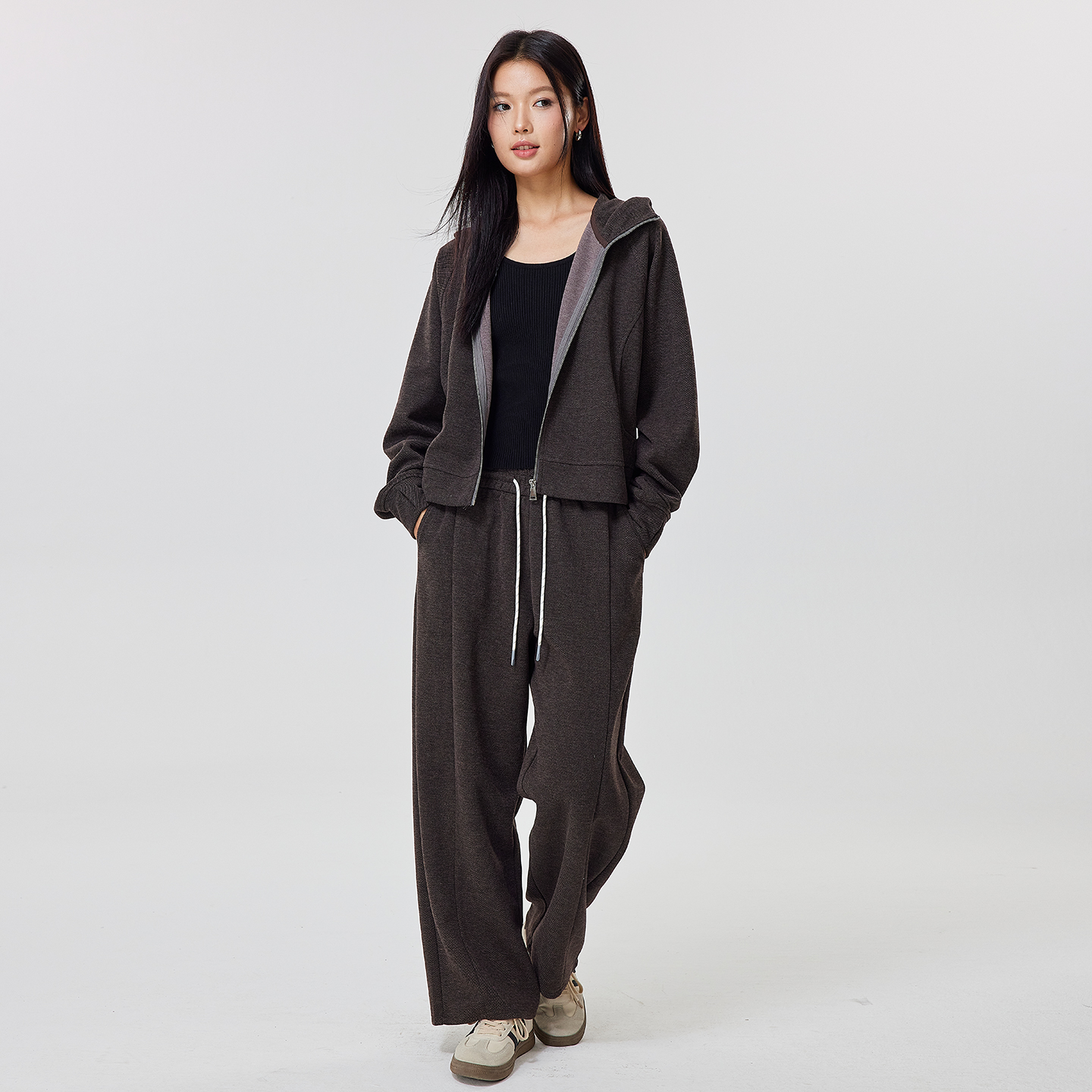 MOFG秋冬新款辣妹拉链衫卫衣外套直筒休闲运动长裤套装百搭两件套