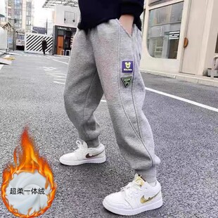 清仓特价男童加绒裤子秋冬2024新款中大童运动卫裤儿童休闲长裤