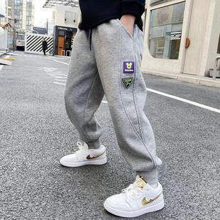 兒童休閑外穿長褲 男童加絨褲 子秋冬2024新款 中大童一體絨運動衛(wèi)褲