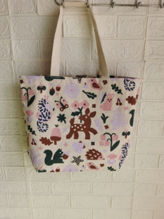 0001外贸出口纯色卡通厚印花超市帆布包ins休闲布包简约购物袋