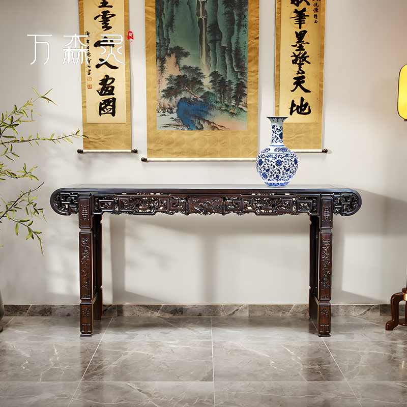 万森灵【仿古条案】非洲酸枝实木家具明式平头案桌中式案台玄关台