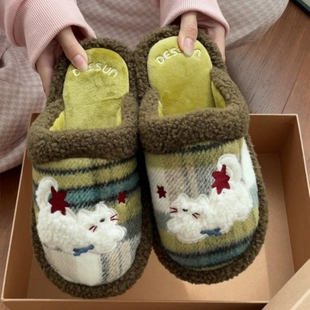 室内家居外穿洋气时尚 秋冬季 2025新男女情侣款 可爱小猫棉拖鞋
