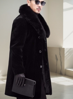 海宁貂皮大衣男皮毛一体冬季加绒加厚貂绒中长款貂毛仿皮草外套