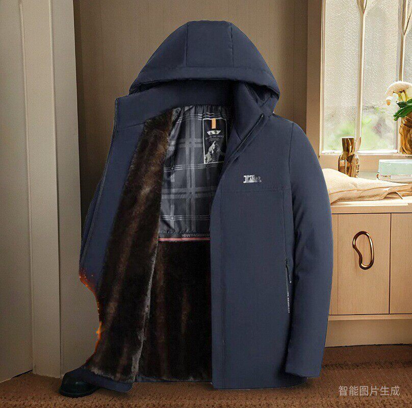 新款加绒加年厚冬季外套男士棉衣可脱卸帽羽绒棉爸爸服装棉中男