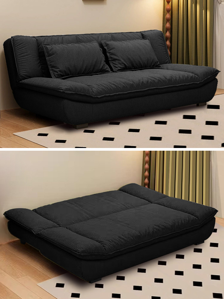 黑色布艺沙发小户型客厅出租房简约多功能可折叠帆船沙发床两用
