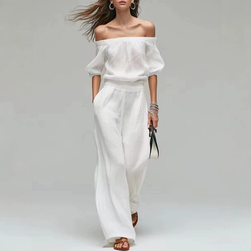 露肩上衣长裤女士套装Off shoulder top, pants, women's suit