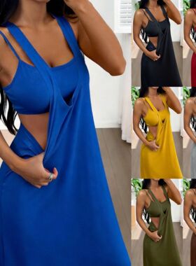 V领无袖女士连衣裙套装 V-neck sleeveless women's dress set