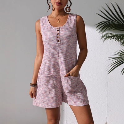 无袖纽扣连体短裤  Sleeveless  buttoned  jumpsuit  shorts