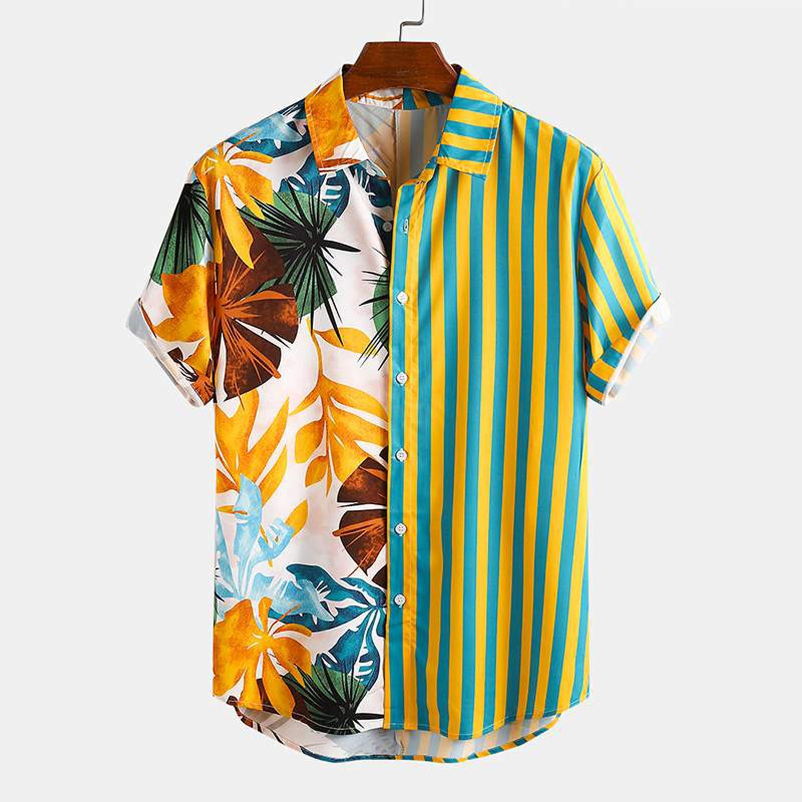 printed short sleeve street stripe beach shirt印花条纹衬衫