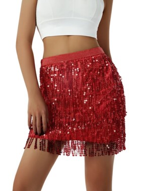 High waisted fringe sequin short skirt 高腰流苏亮片短裙