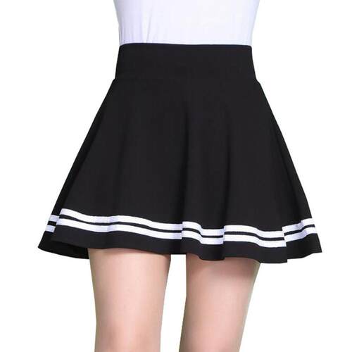 Summer high waist striped pleated A-line skirt夏条纹百褶短裙