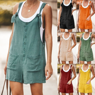 纯色贴口袋系带背带裤Solid color patch pocket strap overalls