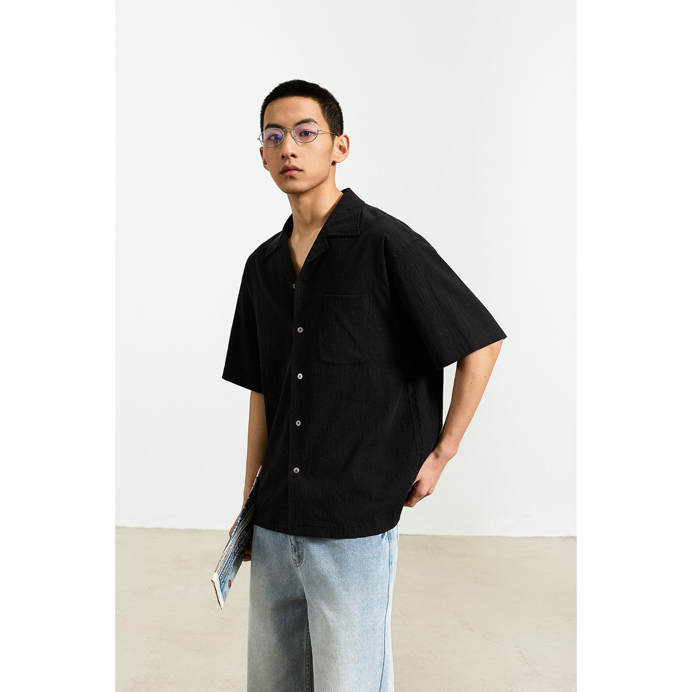 UTIMUS/轻氧休闲 慵懒风翻领短袖衬衫男2026新款夏季宽松透气衬衣图片
