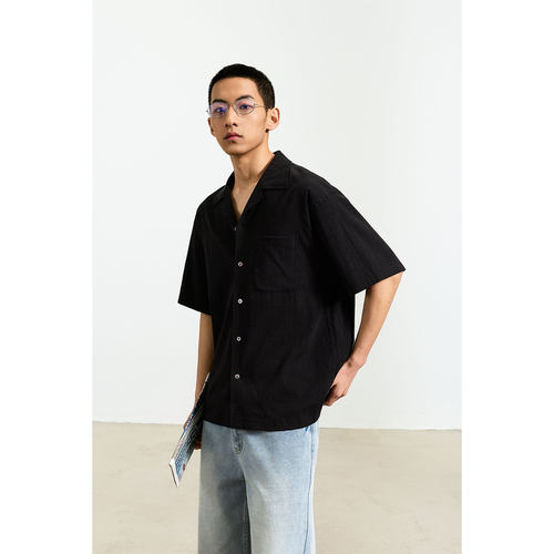 UTIMUS/轻氧休闲 慵懒风翻领短袖衬衫男2026新款夏季宽松透气衬衣