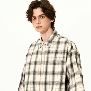 衬衣全棉松弛感男女同款 复古宽松休闲长袖 美式 UTIMUS白色格纹衬衫