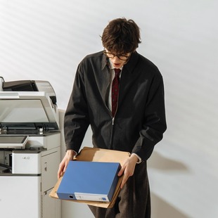 UTIMUS条纹夹克复古外套基础boxy版 型翻领拉链上衣通勤职场秋冬