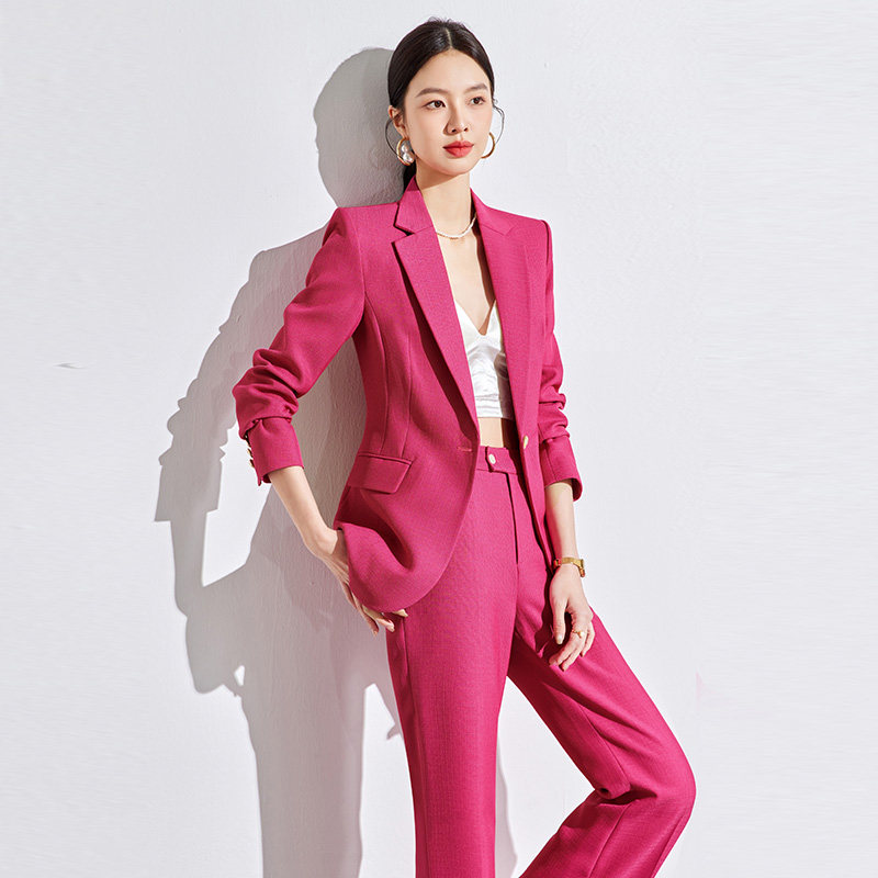 2025春秋季新款玫粉色长袖西装上衣喇叭裤套装女时尚高级小众设计,女装/女士精品,西装,淘宝优惠券,粉丝福利购,淘宝优惠卷