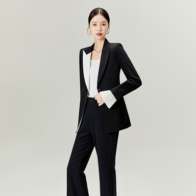 高级感西服套装女黑白撞色优雅时尚都市女神范典雅正式场合两件套