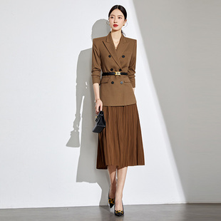 腰带通勤套裙 修身 职业西装 套裙卡其色职场女神范高端成熟面试时尚