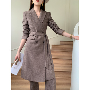 高端职业装气质女神范职场套装冬季加厚气场强大长款西装两件套OL