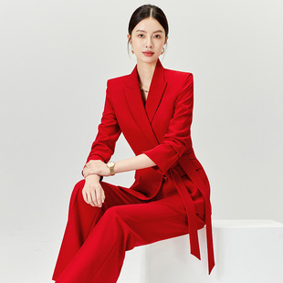 西装套装大红色喜庆国风气场强大高端轻奢酒店面试办公室职业套装