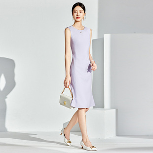 浅紫色职场修身瘦身连衣裙套装2025秋季新款成熟知性百搭面试套装