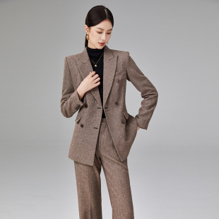 时尚 咖色人字纹西装 洋气高端轻奢OL 2024秋冬新款 女士职业西服套装