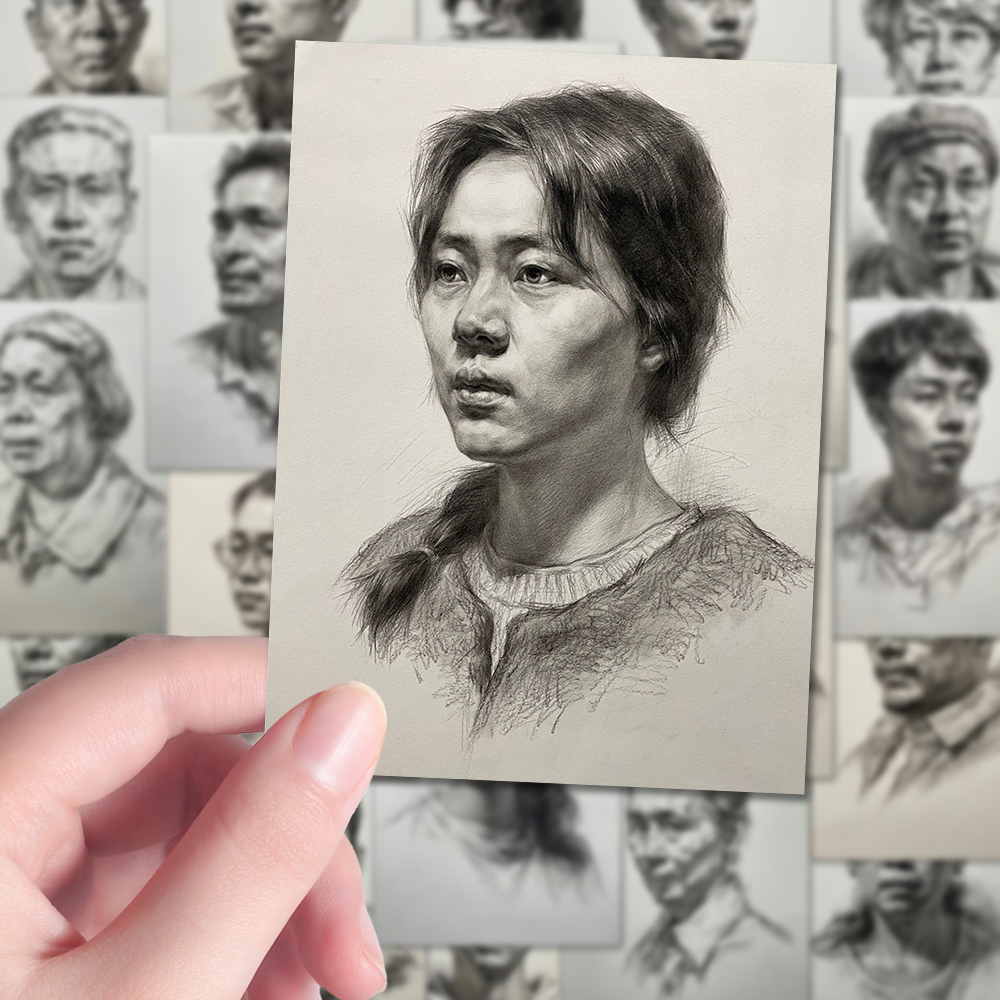 128张联考素描头像贴纸美术生人物速写练习参考笔记本iPad贴画