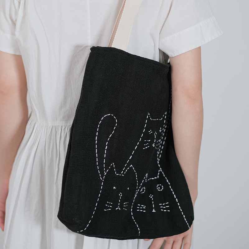 本圆布包 猫肥家润系列 原创百搭手工刺绣休闲托特包文艺帆布包