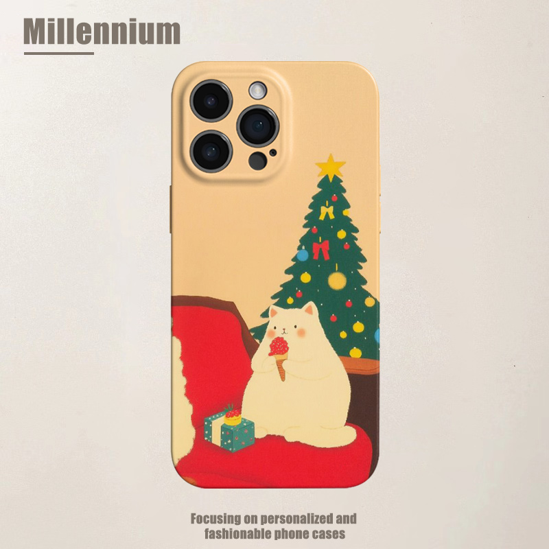 适用于iPhone17Promax圣诞白猫吃甜筒16pro手机壳15pro菲林iphoneair圣诞风12软壳11萌系13pro可爱苹果14plus