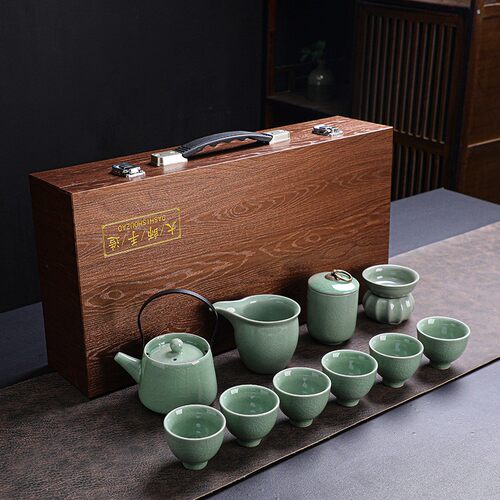 哥窑功夫茶具套装高档礼盒送人陶瓷茶壶茶杯家用精致办公室泡茶