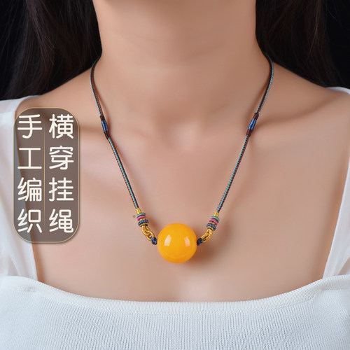 唐怀瑟横穿编绳蜜蜡锁骨链绳
