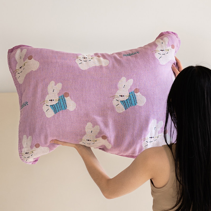 紫色兔子纱布枕巾纯棉a类可固定四季通用可爱儿童成人枕头巾一对,床上用品,枕巾,淘宝优惠券,粉丝福利购,淘宝优惠卷