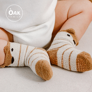 OAK 男童女童宝宝防滑地板袜婴儿袜3双 FAMILY儿童中筒袜子秋冬季