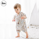 Oak 薄款 短袖 Family新生婴儿衣服夏季 初生爬服宝宝百天满月连身衣