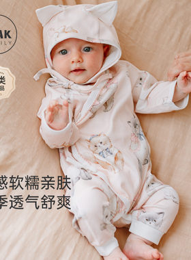 Oak Family纯棉婴儿衣服新生儿连体衣哈衣宝宝长袖婴儿服爬服