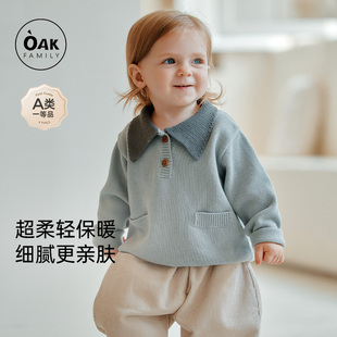 男童女童方领纯棉学院休闲上衣 宝宝毛衣针织衫 Oak Family秋冬童装