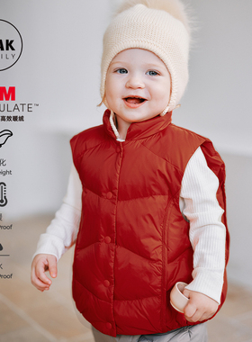 Oak Family秋冬新年红色夹棉马甲加厚宝宝保暖儿童外套外穿背心