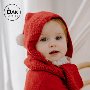Oak 男女儿童挡风婴幼儿宝宝围巾 Family新年婴儿围脖连帽羊绒冬季