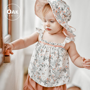 套装 Oak 纯棉短裤 薄款 女童可爱衣服 Family儿童吊带背心上衣夏季