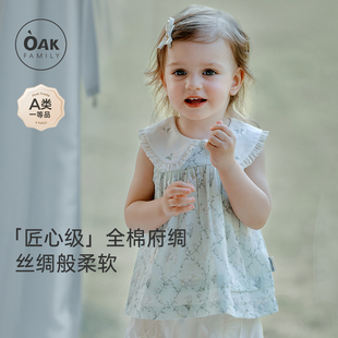 上衣娃娃领全棉府绸宝宝小衫 Oak 2025女童无袖 新品 T恤 Family夏季