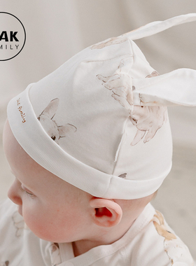 Oak Family婴儿夏季兔耳胎帽0~6个月纯棉囟门帽初生新生宝宝帽子
