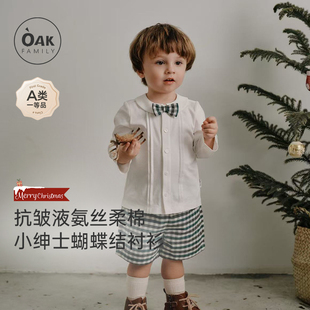 白衬衫 Family儿童液氨棉长袖 Oak 宝宝百天拍照领结上衣 新品